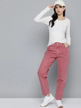 Comfortable Fit Design Fashion Fit Design Women's 80s Mom Pink Loose Fit High Rise Jeans