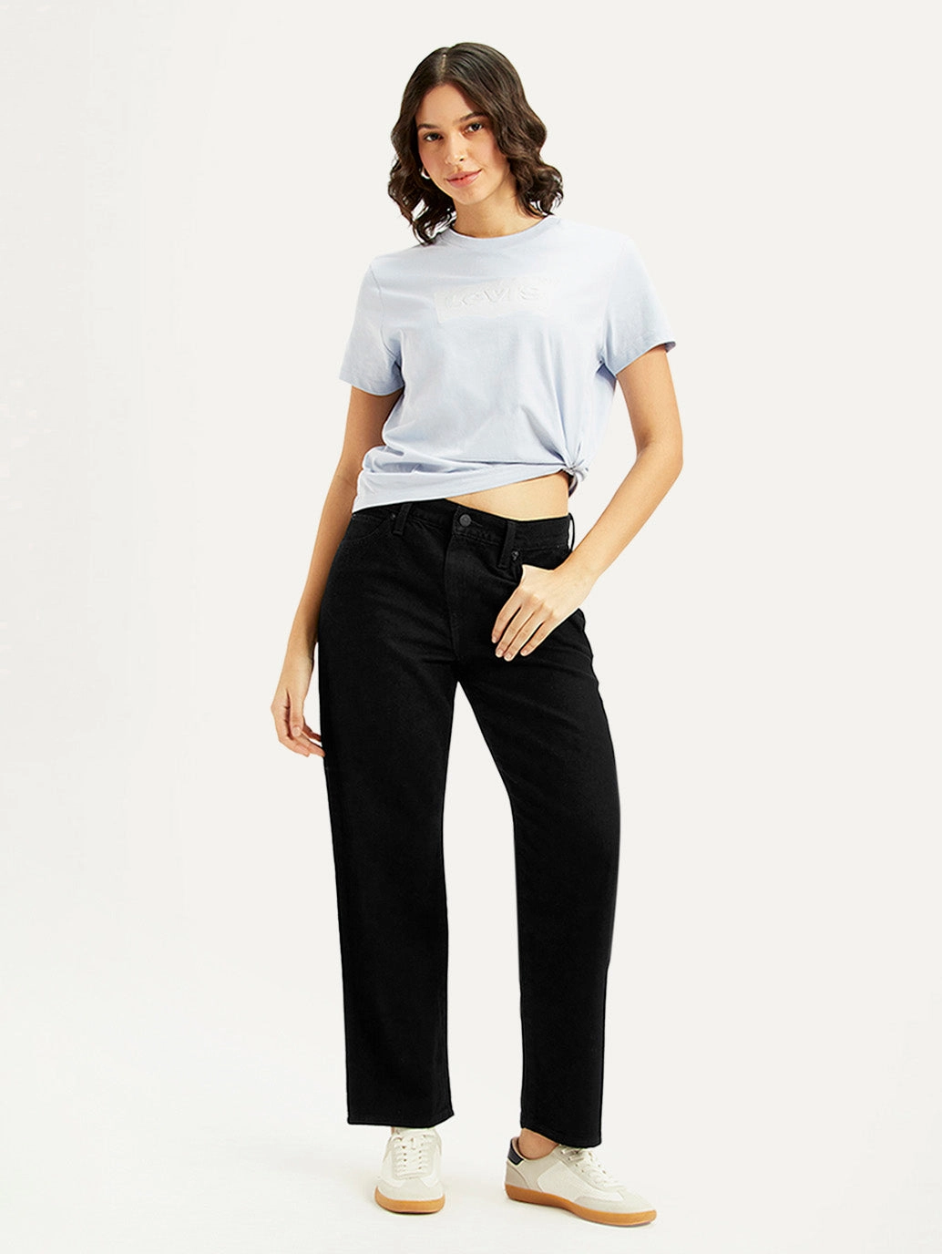 Women's 94 Black Baggy Fit High Rise Jeans Stretch Free Fit Couple Look Office Wear