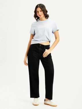 Women's 94 Black Baggy Fit High Rise Jeans Stretch Free Fit Couple Look Office Wear