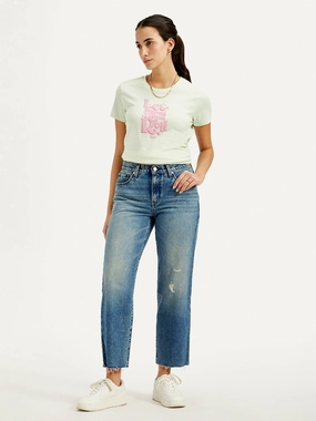 clean design Women's 94 Blue Baggy Fit High Rise Jeans