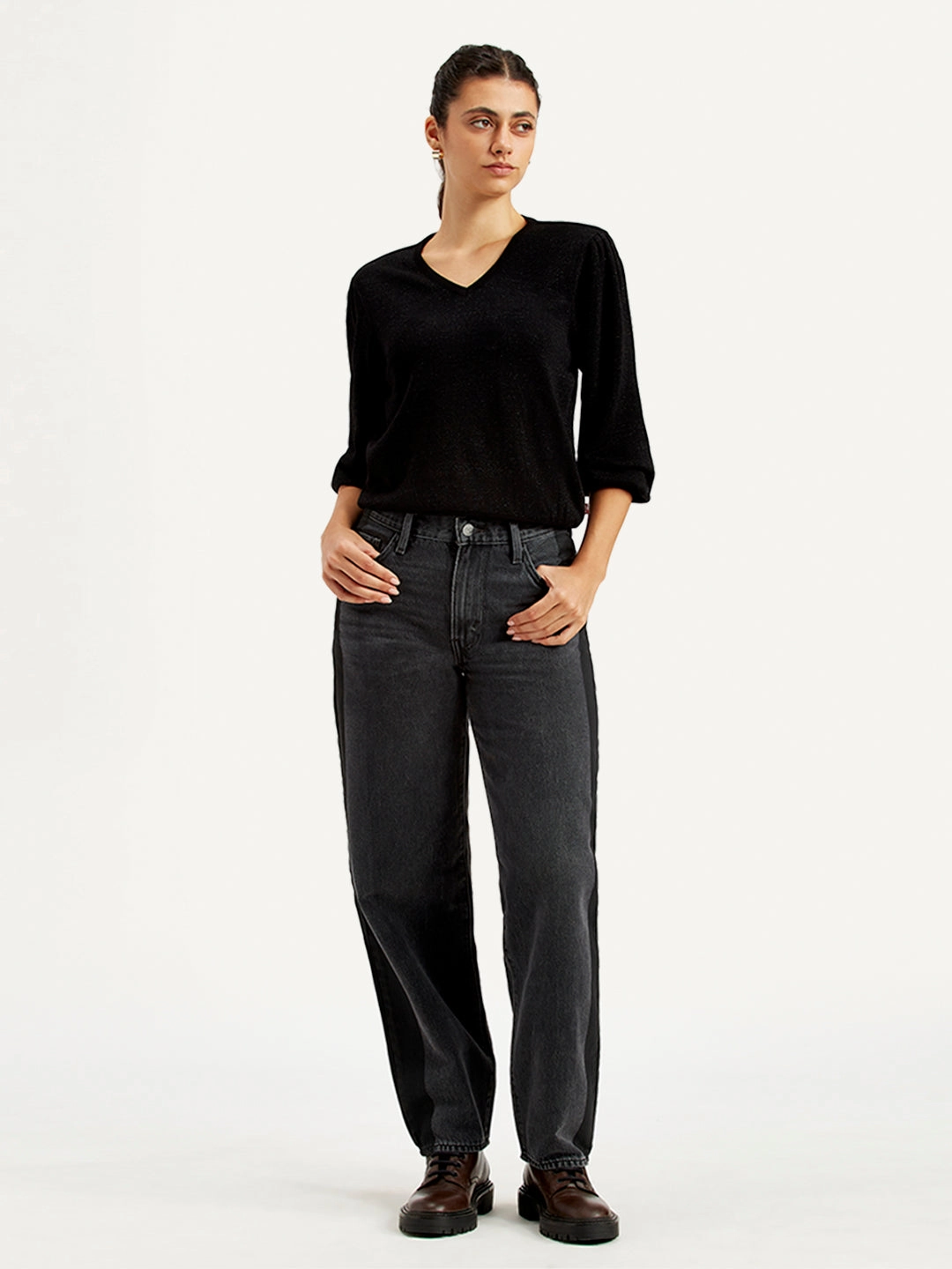 Durable Streetwear Fan Premium Women's 94 Charcoal Grey Baggy Fit High Rise Jeans