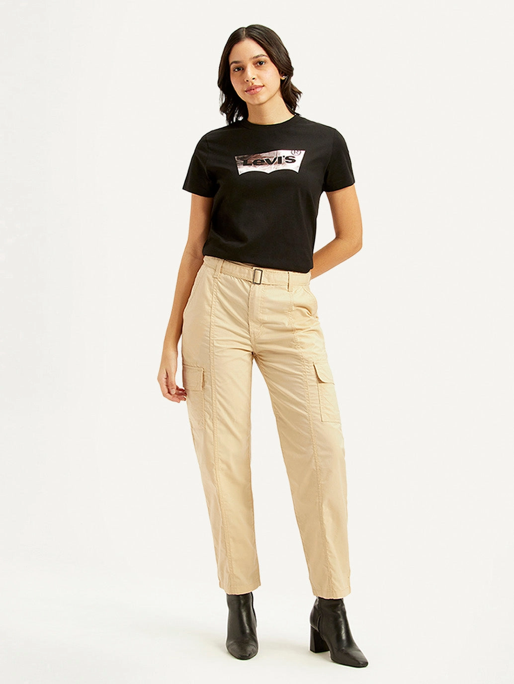 Daily Comfort Fit Women's Beige Cargo Trousers