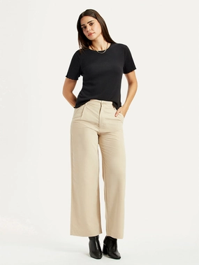 Slim Look Fit Wrinkle resistant fabric Women's Beige Wide Leg Fit High Rise Trousers