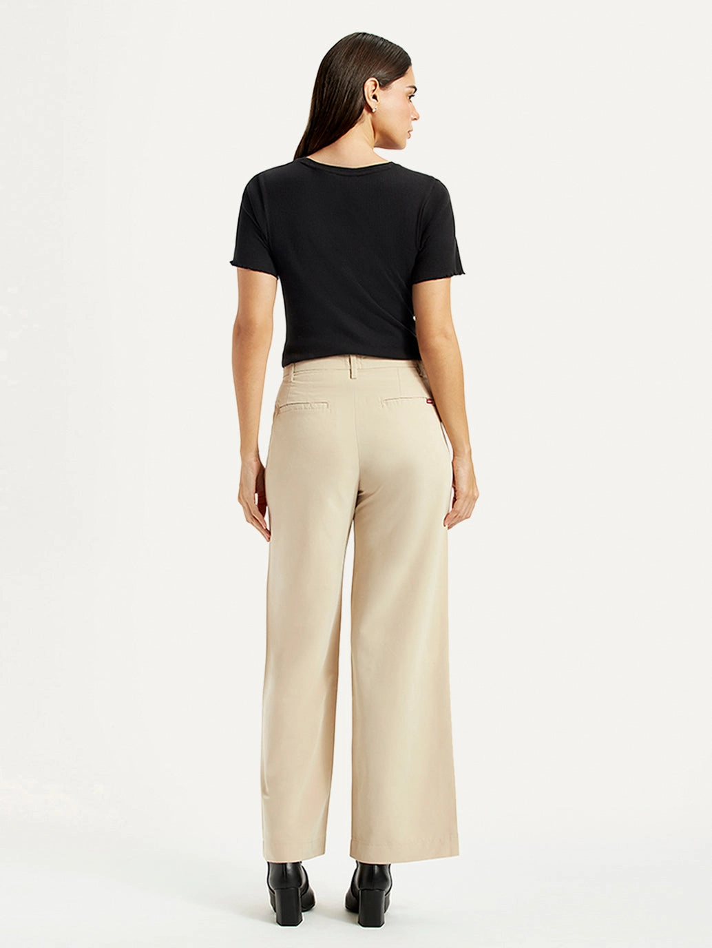 Women's Beige Wide Leg Fit High Rise Trousers Chill Wear