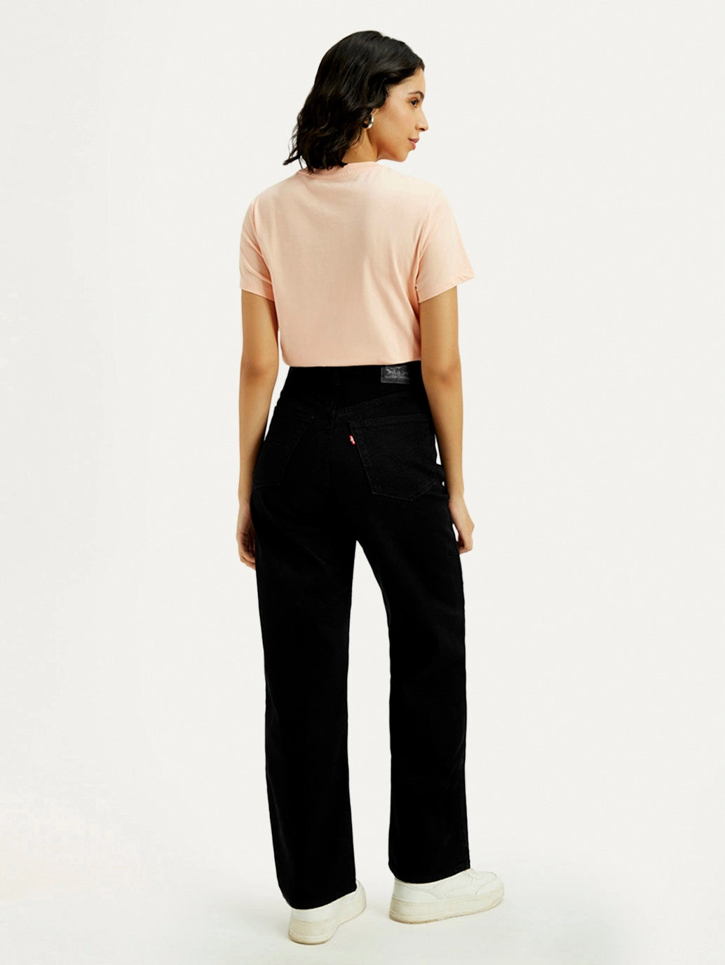 Women's Black Loose Fit High Rise Jeans Neutral Piece Light Touch