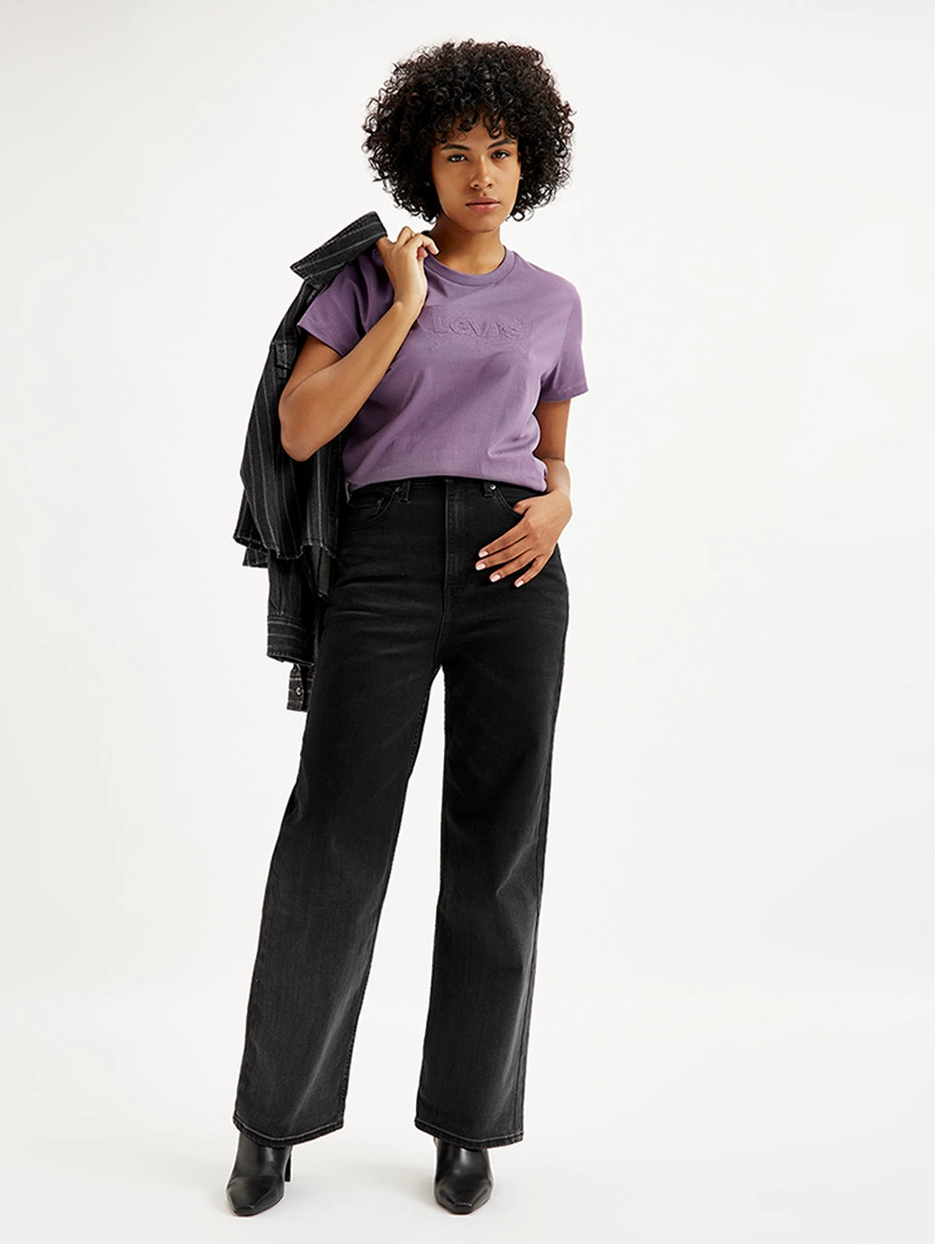 Minimalist Night Out Smooth Artist Vibe Travel Outfit Women's Black Loose Fit High Rise Jeans