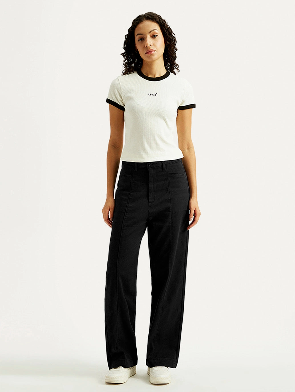 On The Go Women's Black Loose Fit Mid Rise Trousers