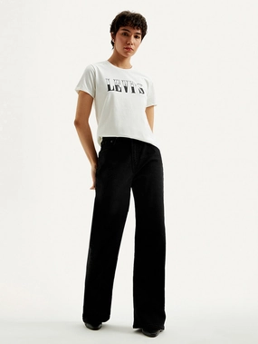 Women's Black Mile High Wide Leg Fit High Rise Jeans Vintage Lover Loose