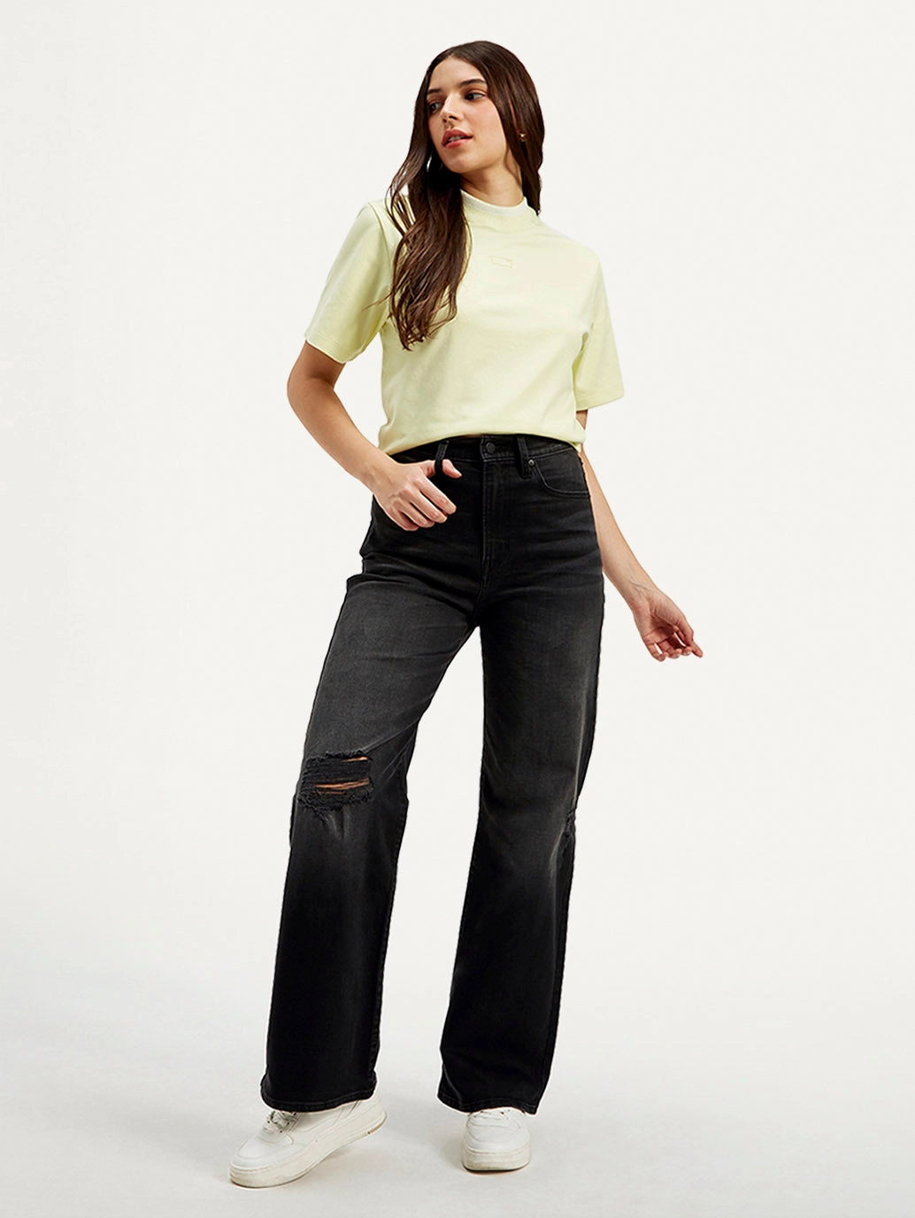 Style Neutral Brunch Outfit Summer Vibes Versatile Women's Black Ribcage Bell Bottom Wide Leg Fit High Rise Jeans