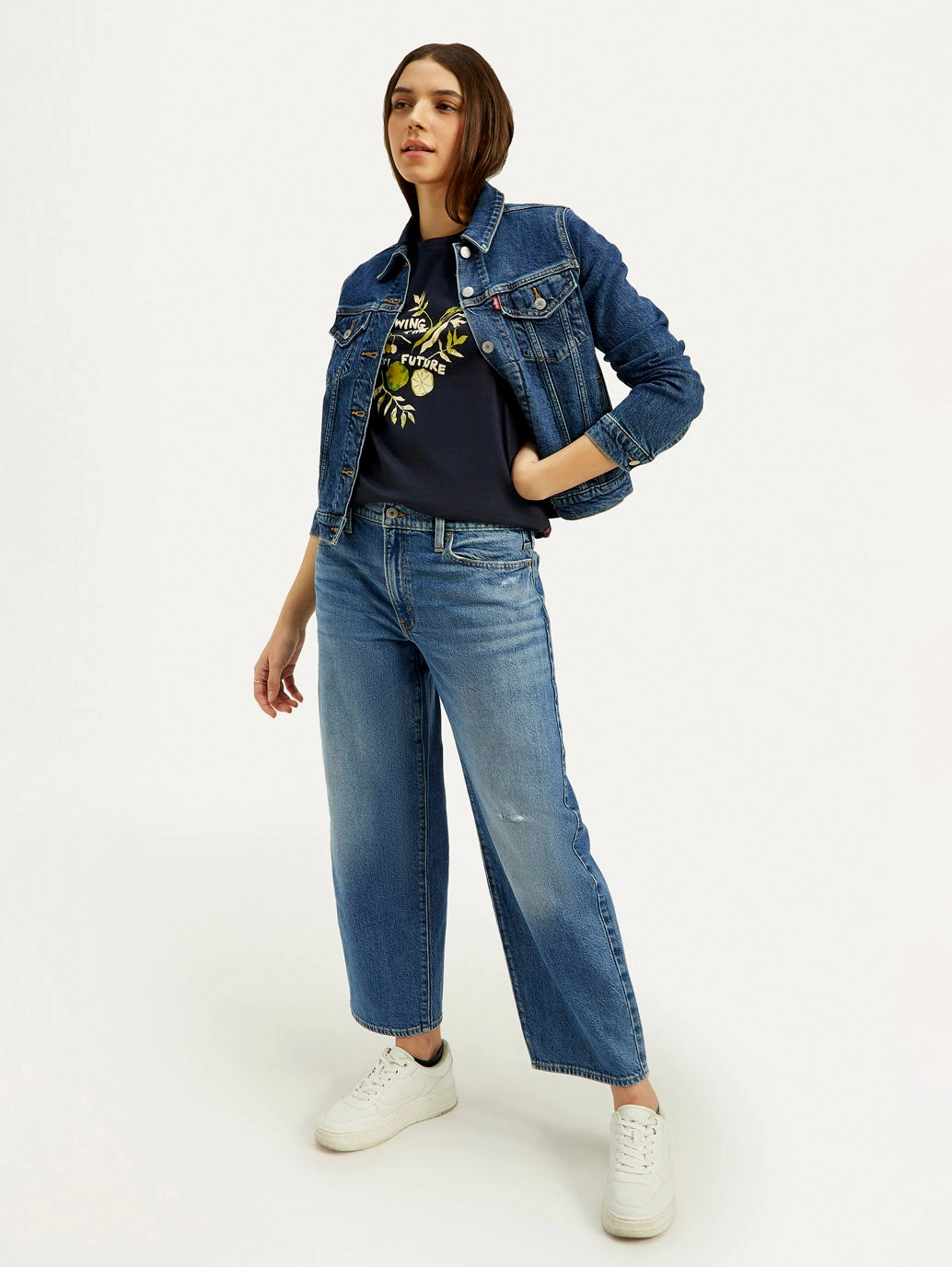 Chic Design Neutral Autumn Days Women's Blue Baggy Dad Fit Mid Rise Jeans