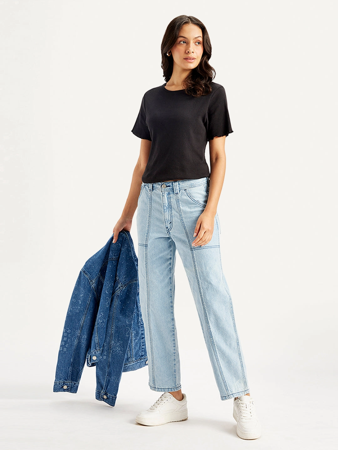 Women's Blue Baggy Fit High Rise Carpenter Jeans Breathable Travel Outfit Brunch Outfit Fashion Lover Versatile