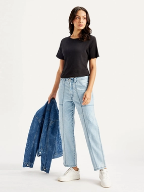 Timeless Edge Trendy Evening Stroll Women's Blue Baggy Fit High Rise Carpenter Jeans