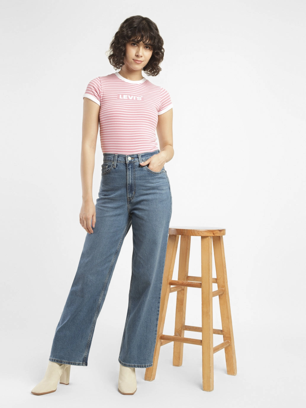 Shopping Day High Quality Weekend Style Women's Blue Loose Fit High Rise Jeans