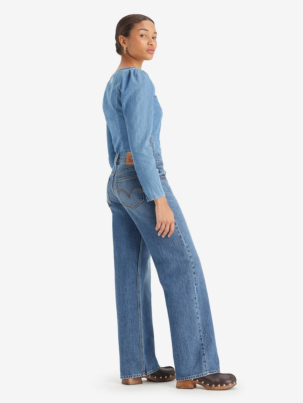 Women's Blue Loose Fit Low Rise Jeans Nature Lover Outdoor Adventure Autumn Days