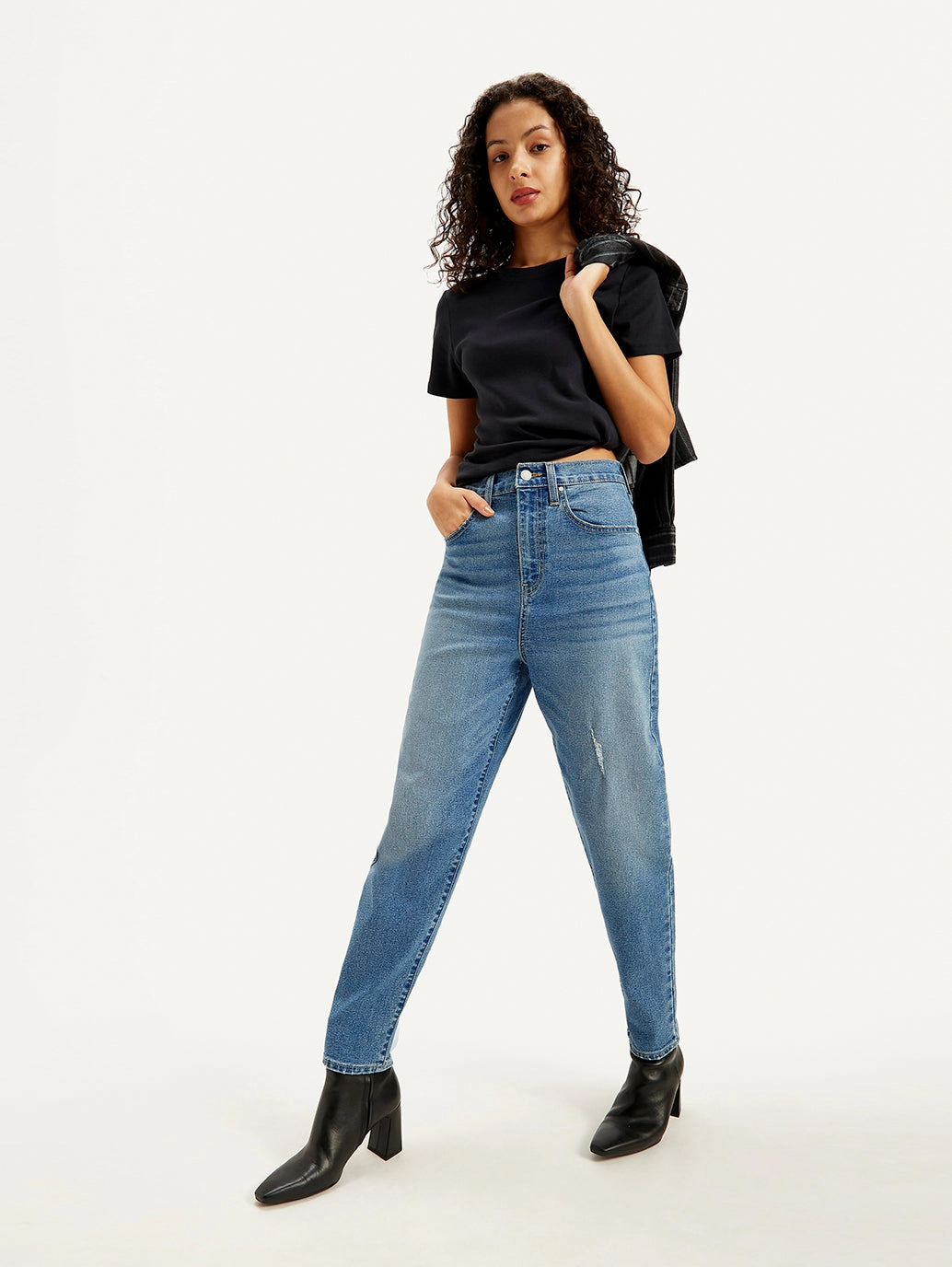 All Round Wear Base Outfit Women's Blue Loose Tapered Fit High Rise Jeans