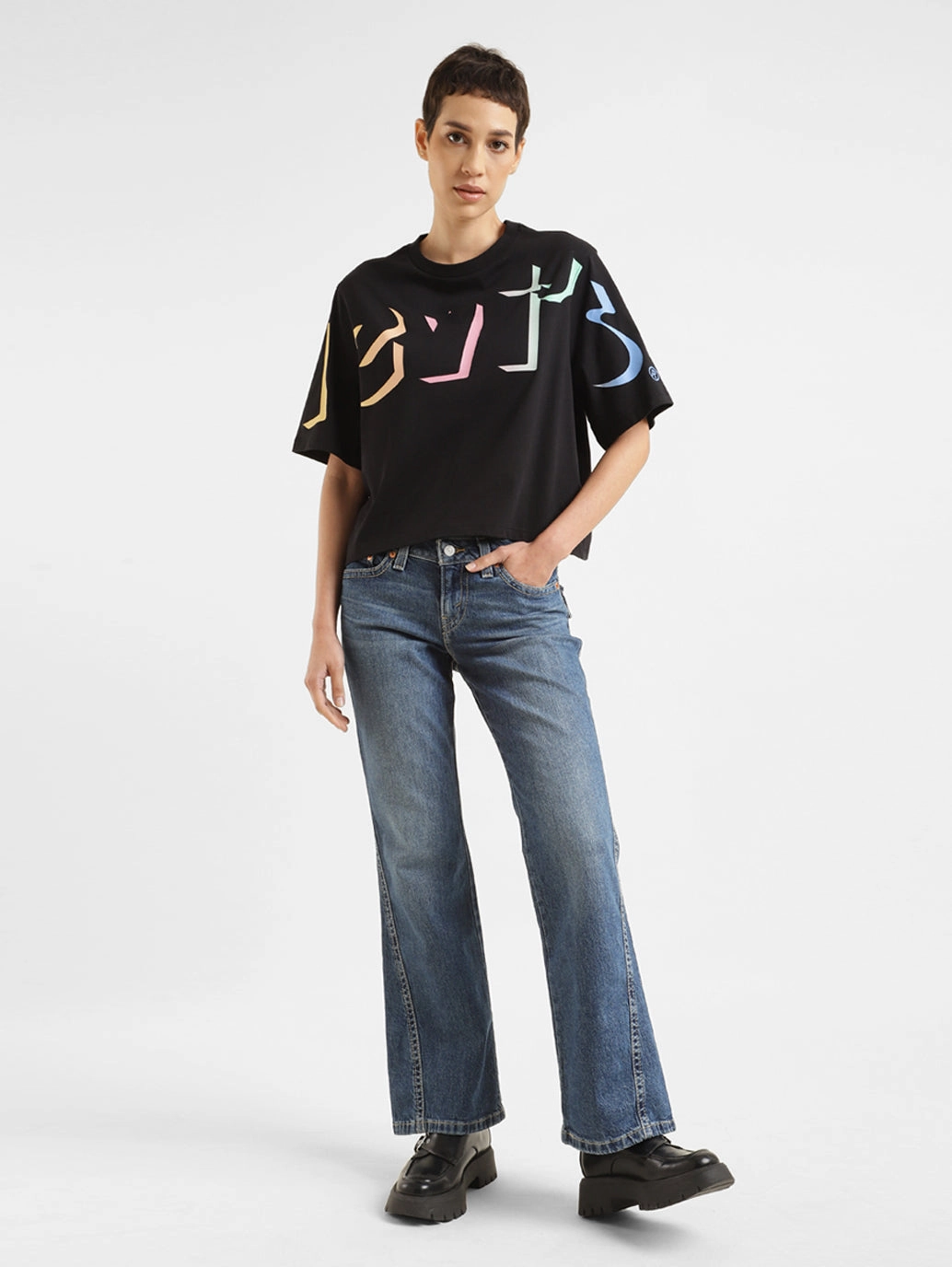 Women's Blue Naughties Bootcut Fit High Rise Jeans Cool Classic