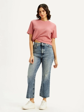 Women's Blue Ribcage Cropped Bootcut Fit High Rise Jeans Outdoor Enthusiast Sunny Vibes Teen Outfit Compact Weave Technology
