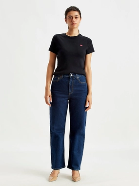 Women's Blue Ribcage Straight Ankle Fit High Rise Jeans Comfy Waist Fit