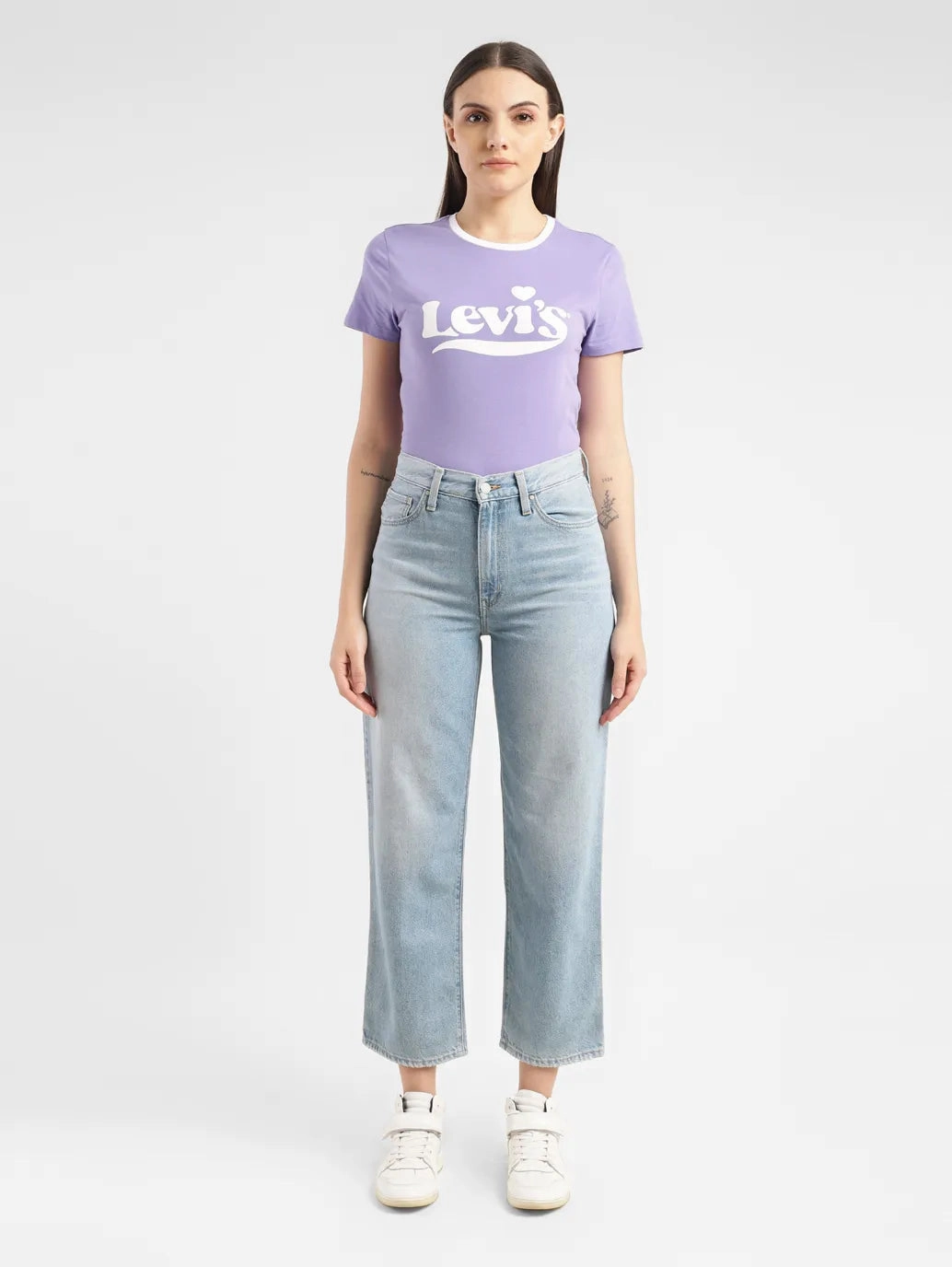 Women's Blue Ribcage Straight Ankle Fit High Rise Jeans Premium Fit