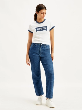 Women's Blue Ribcage Straight Ankle Fit High Rise Jeans Wardrobe Fit