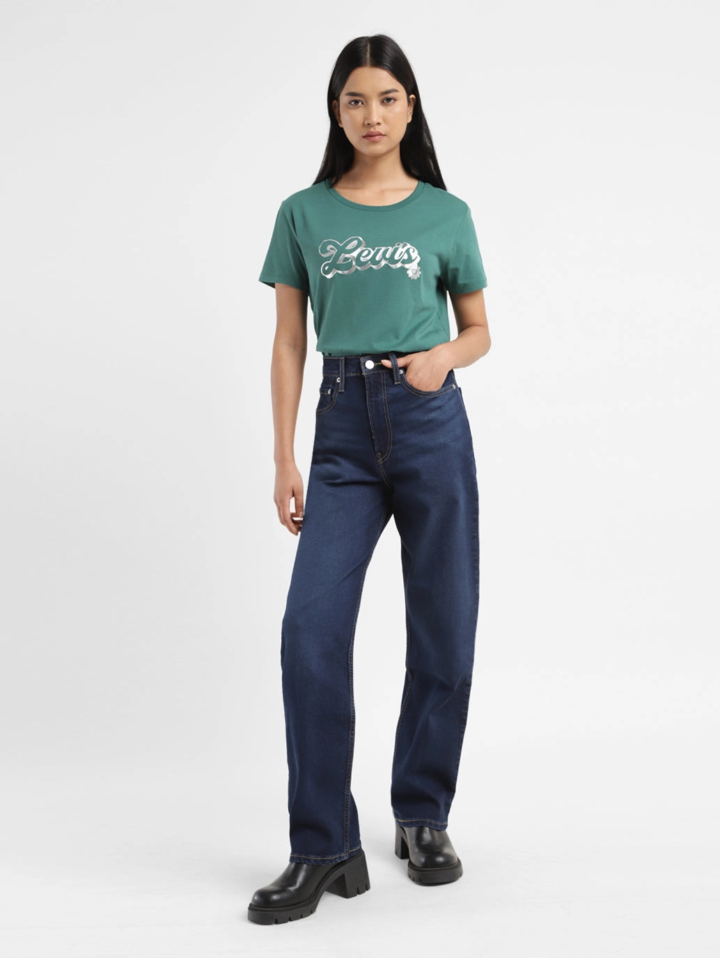 Everyday Gym Ready Women's Blue Ribcage Straight Fit High Rise Jeans