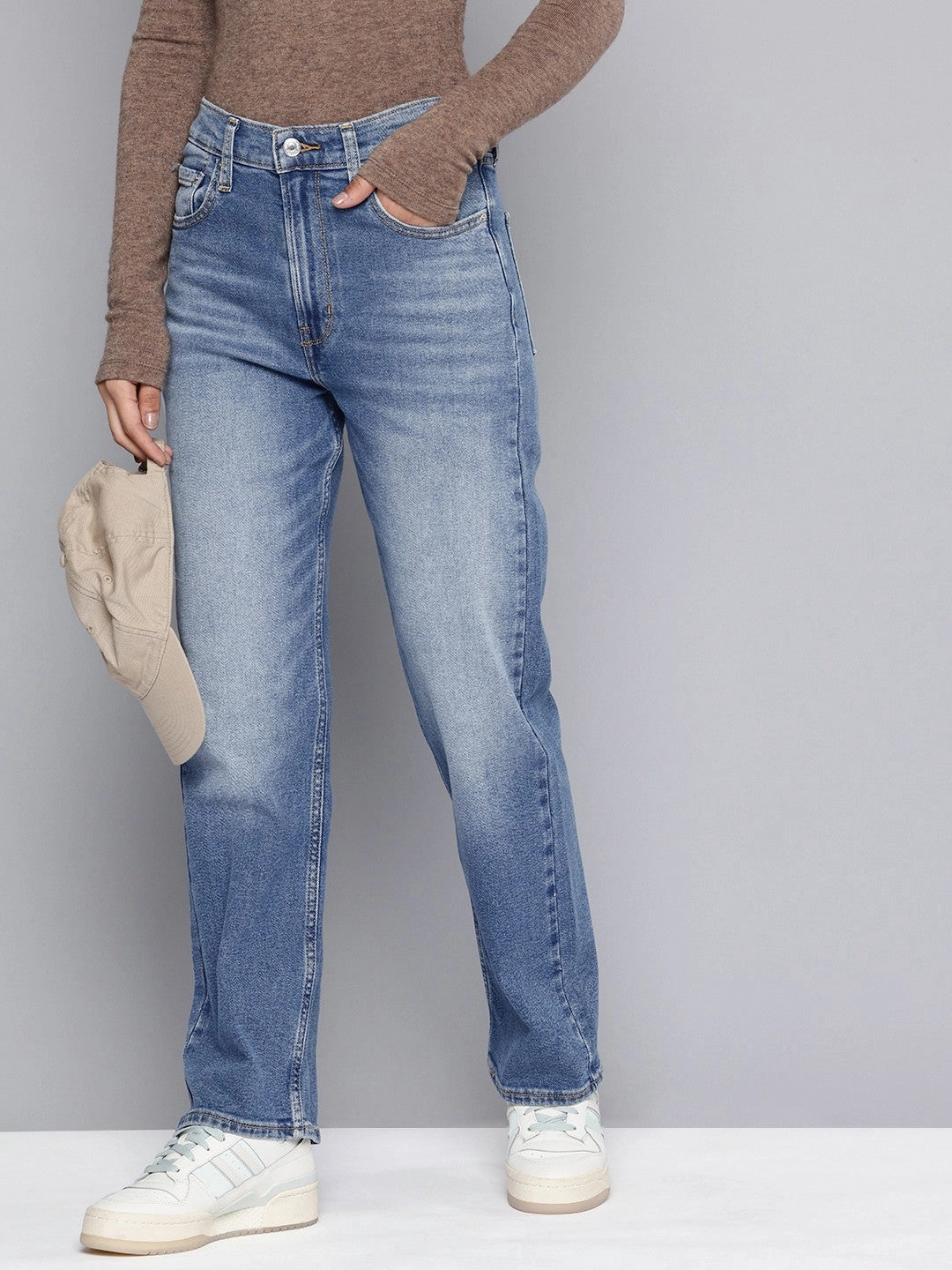 Lightweight Choice Women's Blue Ribcage Straight Fit High Rise Jeans