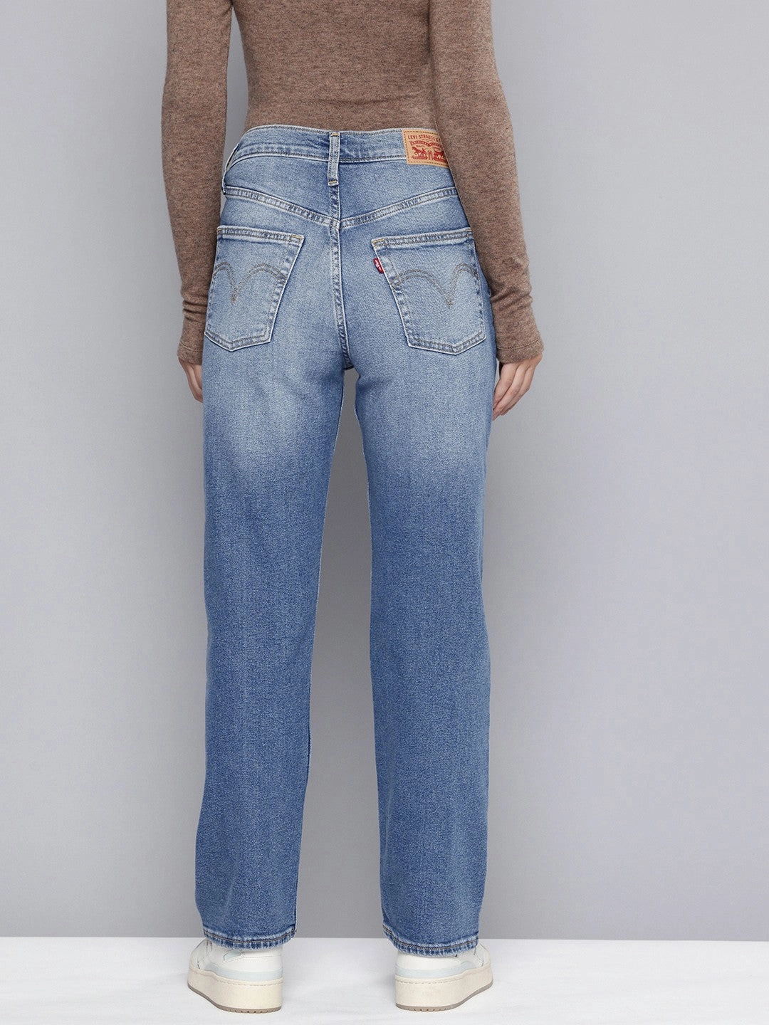 Women's Blue Ribcage Straight Fit High Rise Jeans Family Style Urban Explorer Youth Style Reinforced Pockets