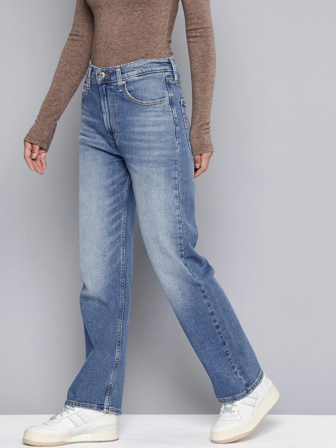 Women's Blue Ribcage Straight Fit High Rise Jeans Modern Fit