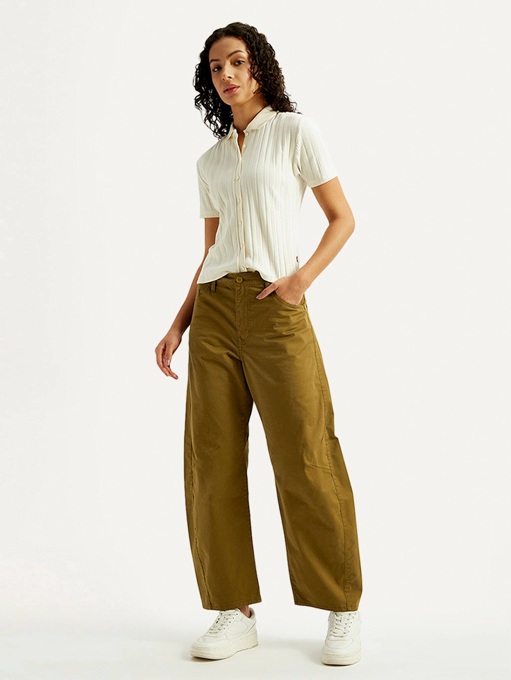 hypoallergenic material Women's Brown Loose Fit Mid Rise Trousers