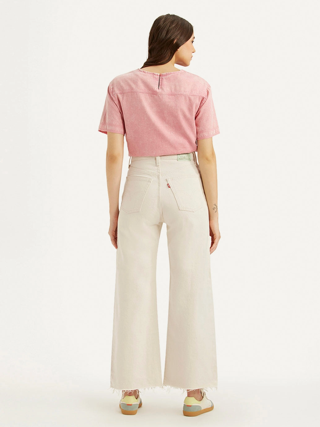 All Season Fit Women's Cream Ribcage Bell Bottom Wide Leg Fit High Rise Jeans