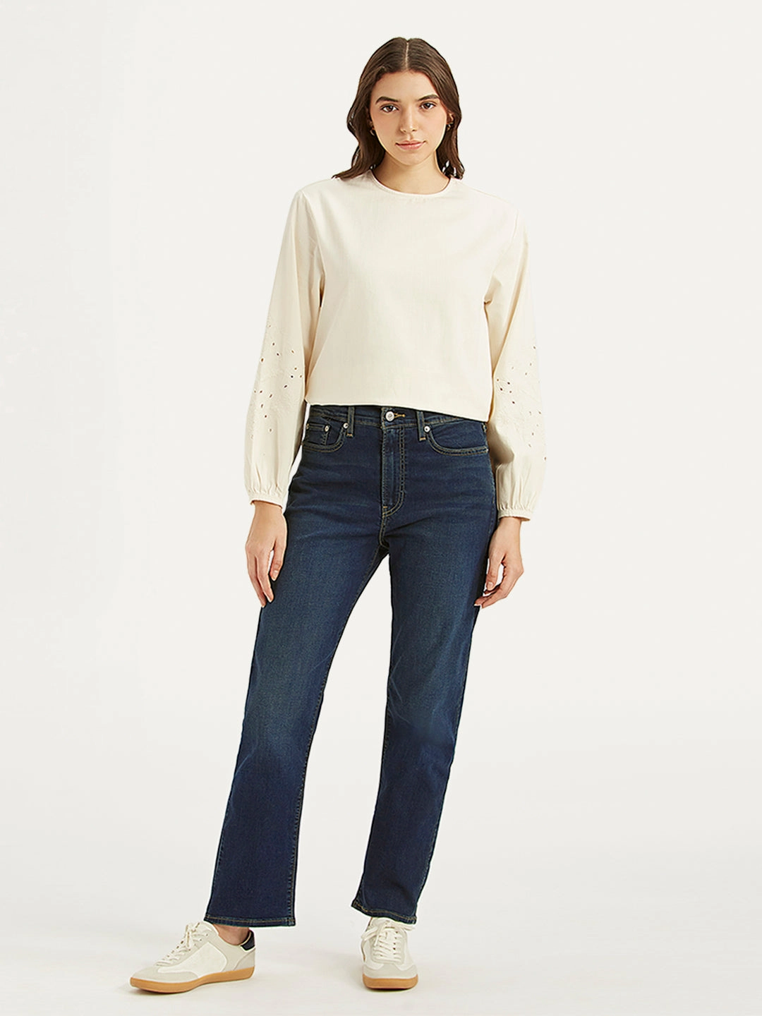 Women's Dark Blue Wedgie Straight Fit Mid Rise Jeans Casual Friday Elegant Casual All Time Basic