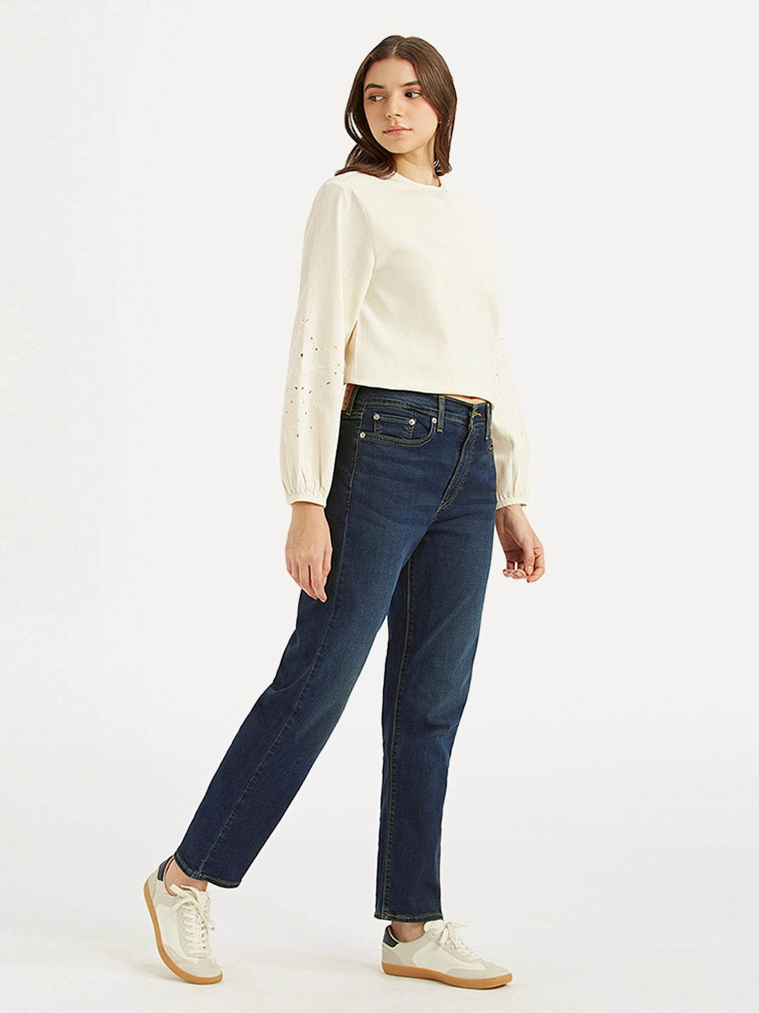 Non Fade Fabric Women's Dark Blue Wedgie Straight Fit Mid Rise Jeans