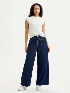 Women's Dark Blue XL Straight Loose Fit Mid Rise Jeans Basic Style Simple Fashion