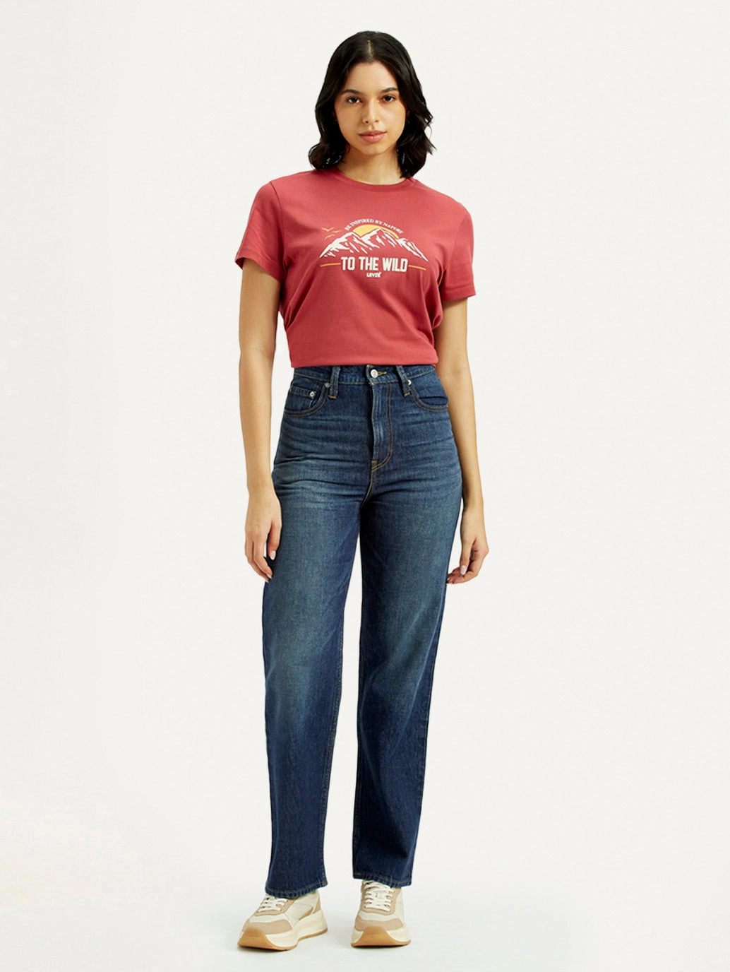 Adjustable Belt Loops Women's Dark Indigo Ribcage Straight Fit High Rise Jeans