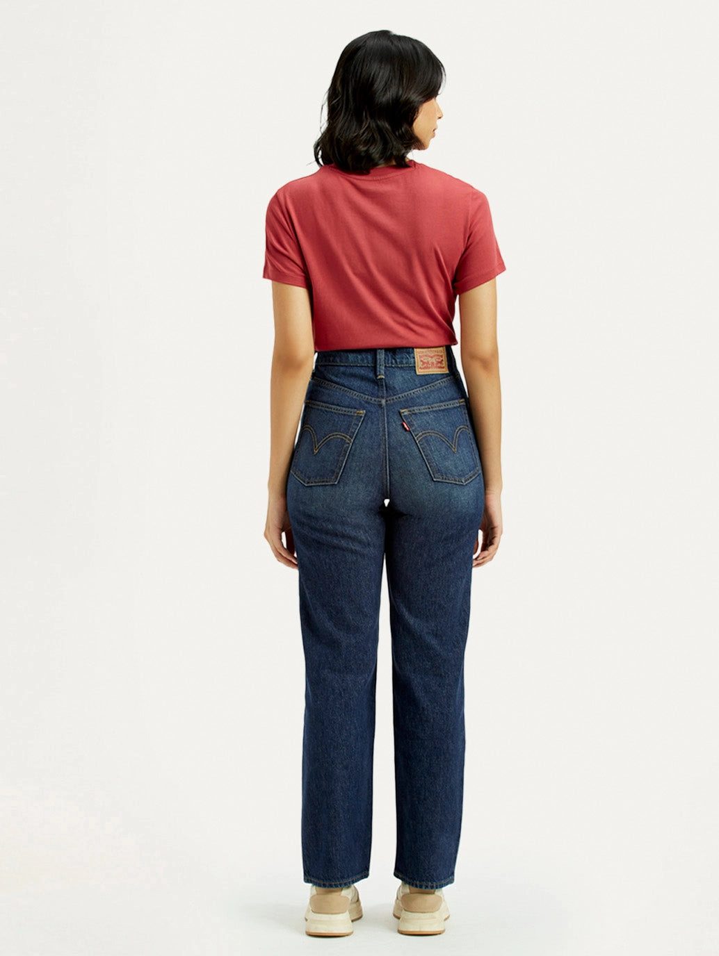 Women's Dark Indigo Ribcage Straight Fit High Rise Jeans Calm Aesthetic