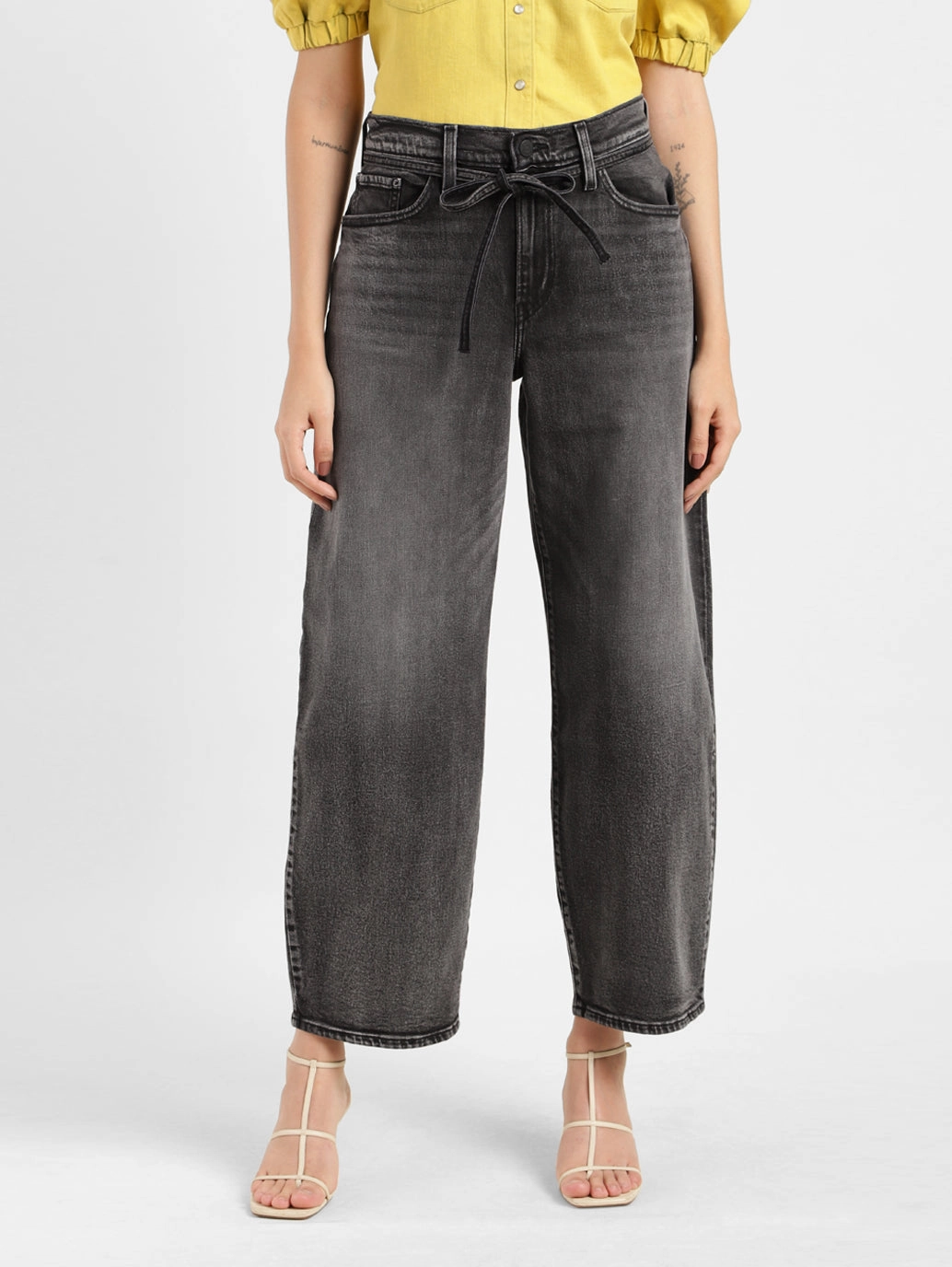 Women's Grey XL Balloon Loose Fit Mid Rise Jeans Sustainable Dye Methods