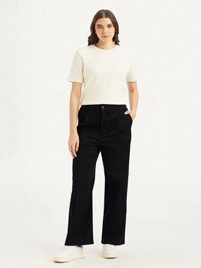 Women's High Rise Black Wide Leg Trousers All Occasion