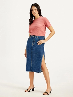 Comfy Look Fashion Mood Women's High Rise Blue?Straight Fit Skirt