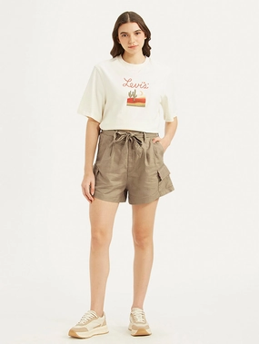 checked shorts Women's High Rise Khaki Relaxed Fit Shorts