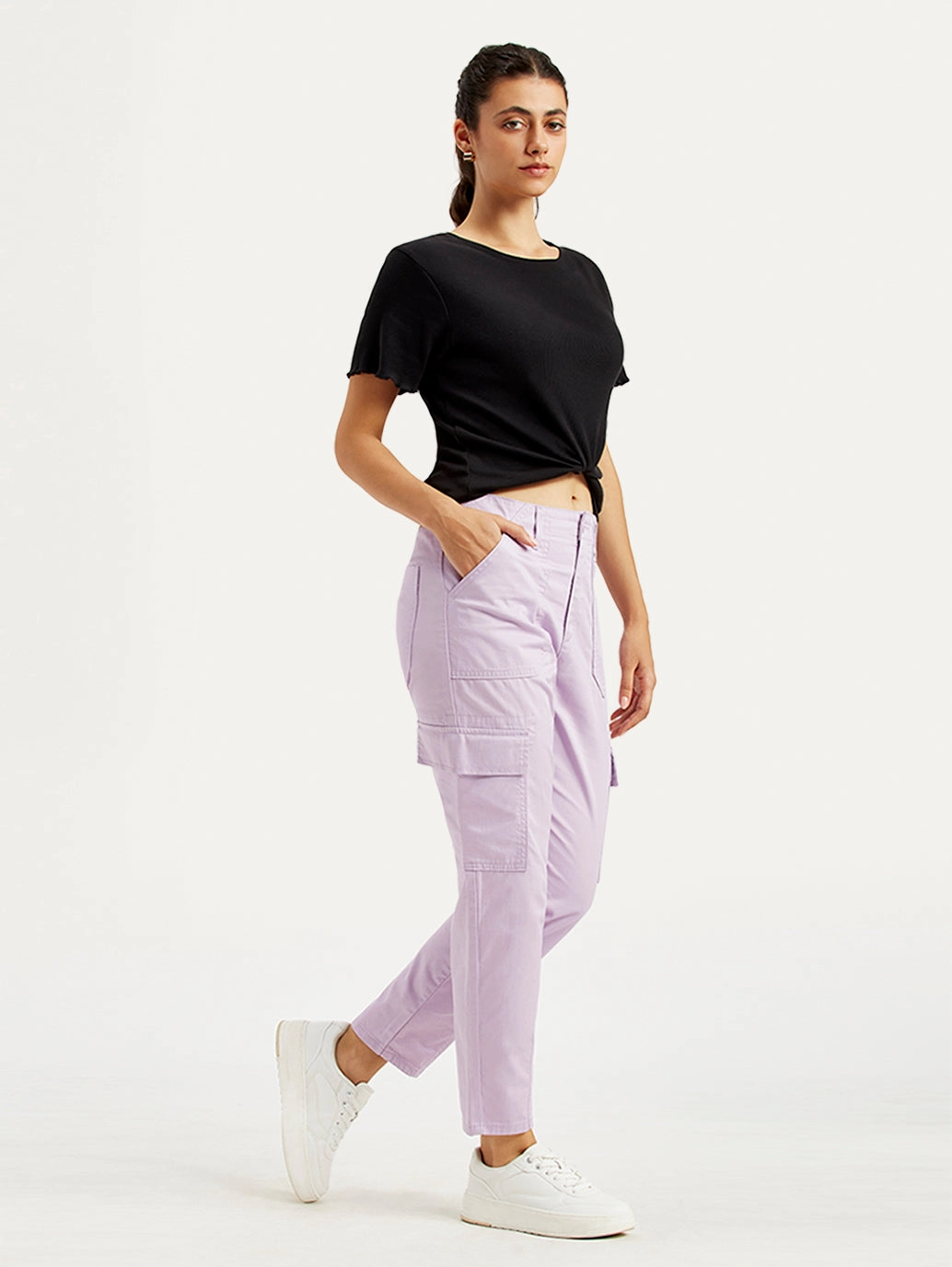Women's High Rise Lilac Cargo Trousers Distressed finish