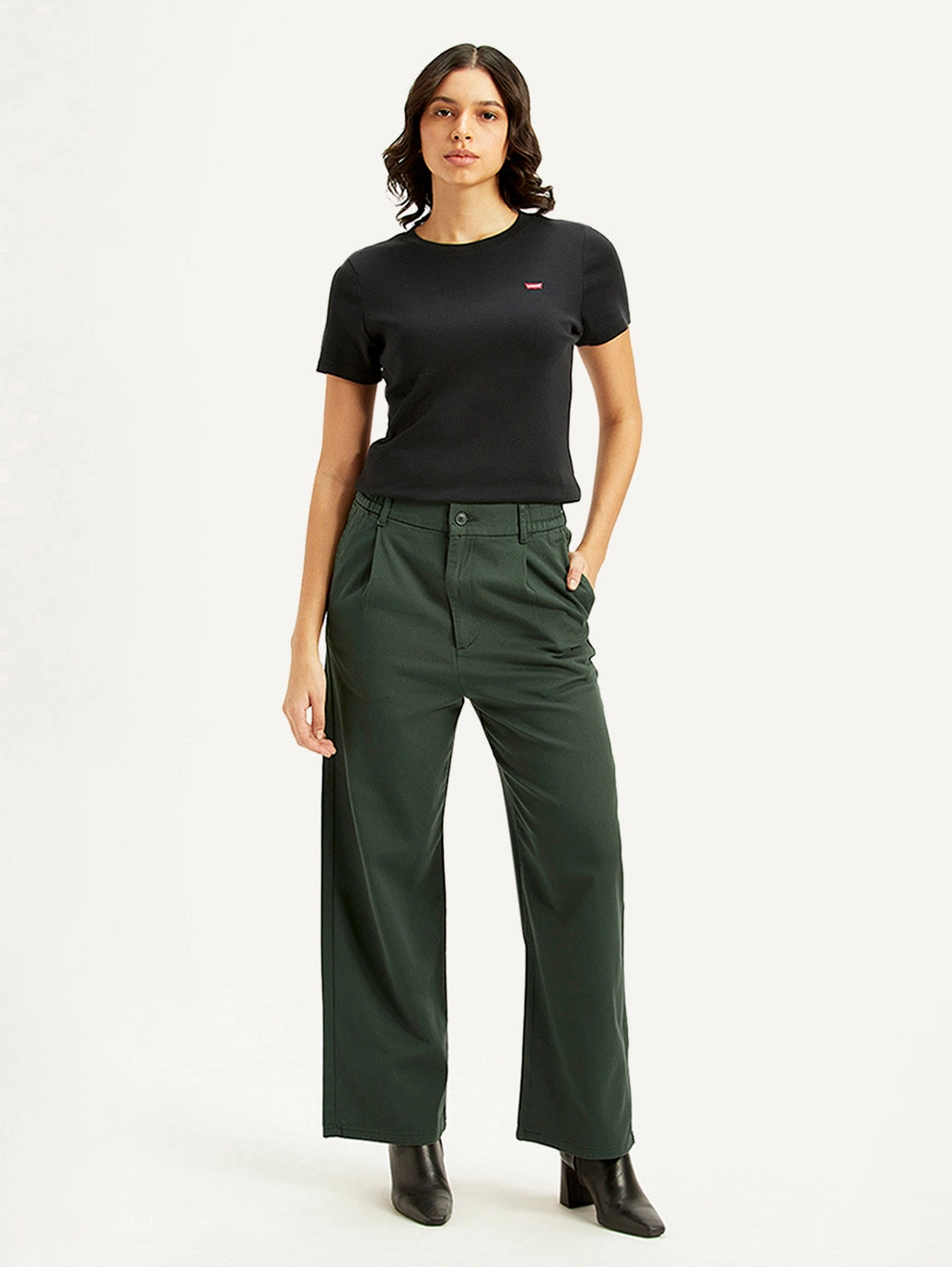Women's High Rise Olive Loose Fit Trousers Chic Design