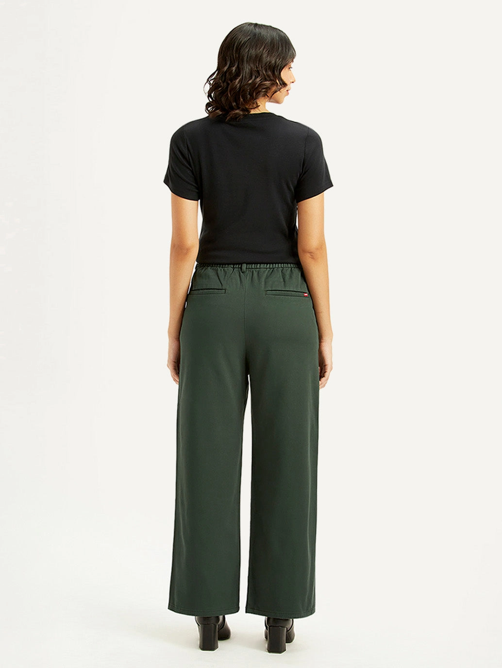 Women's High Rise Olive Loose Fit Trousers Clean Fit