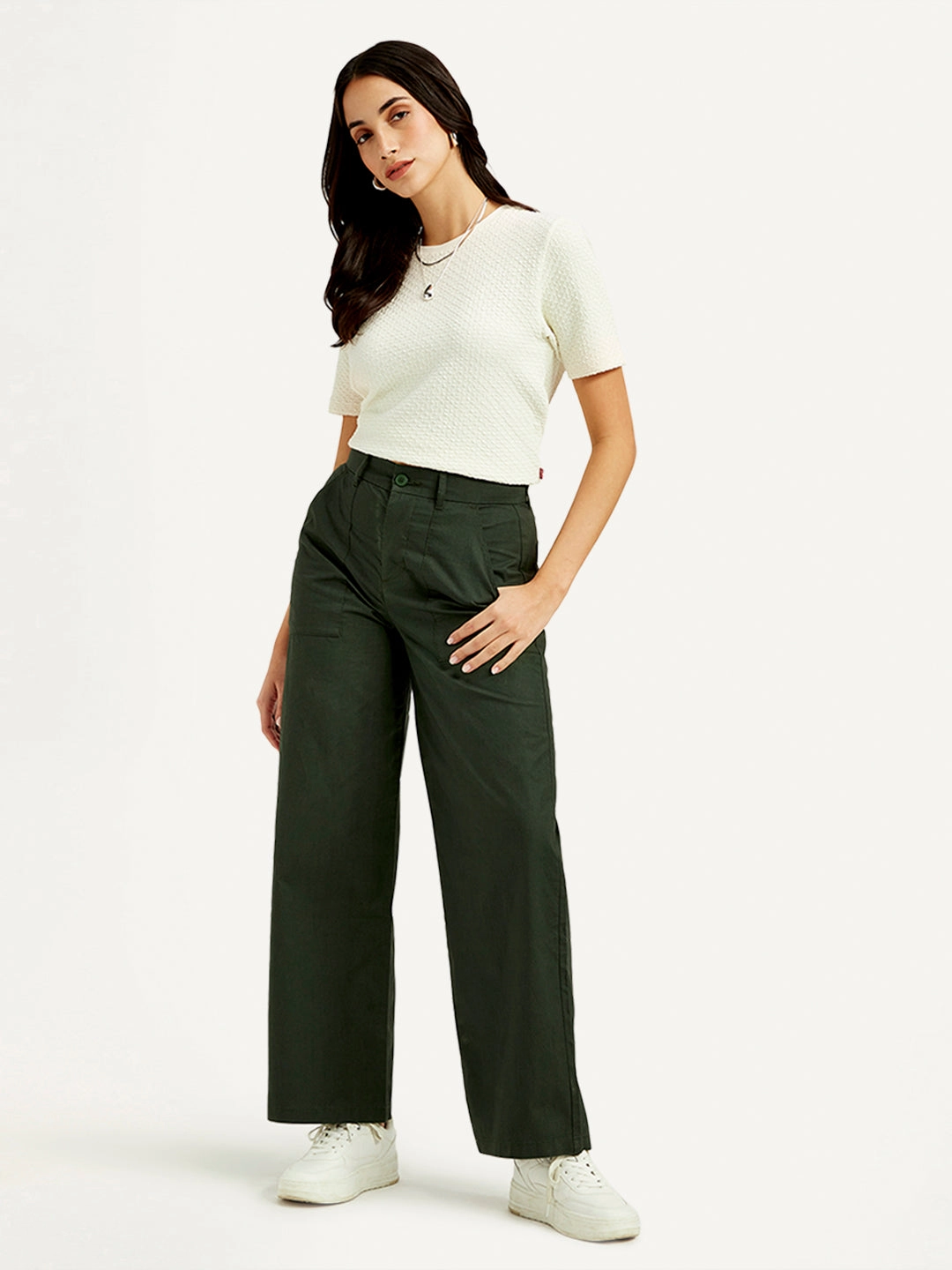 Women's High Rise Olive?Straight Fit Trousers Essential Wearable Chic Design