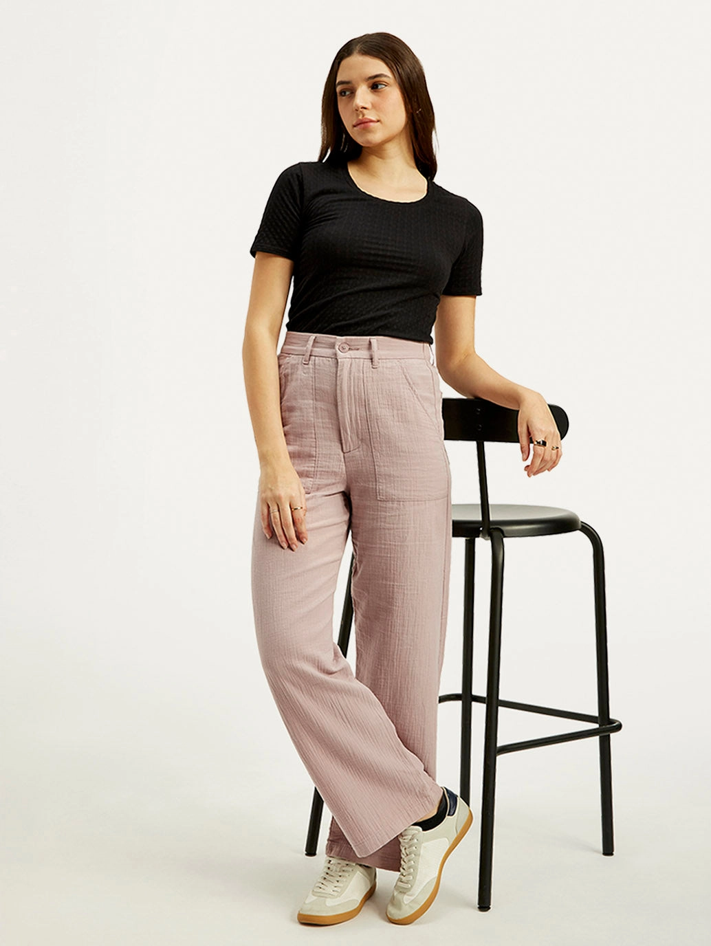 Multi Pocket System SoftTouchFinish Women's High Rise Purple Loose Fit Trousers