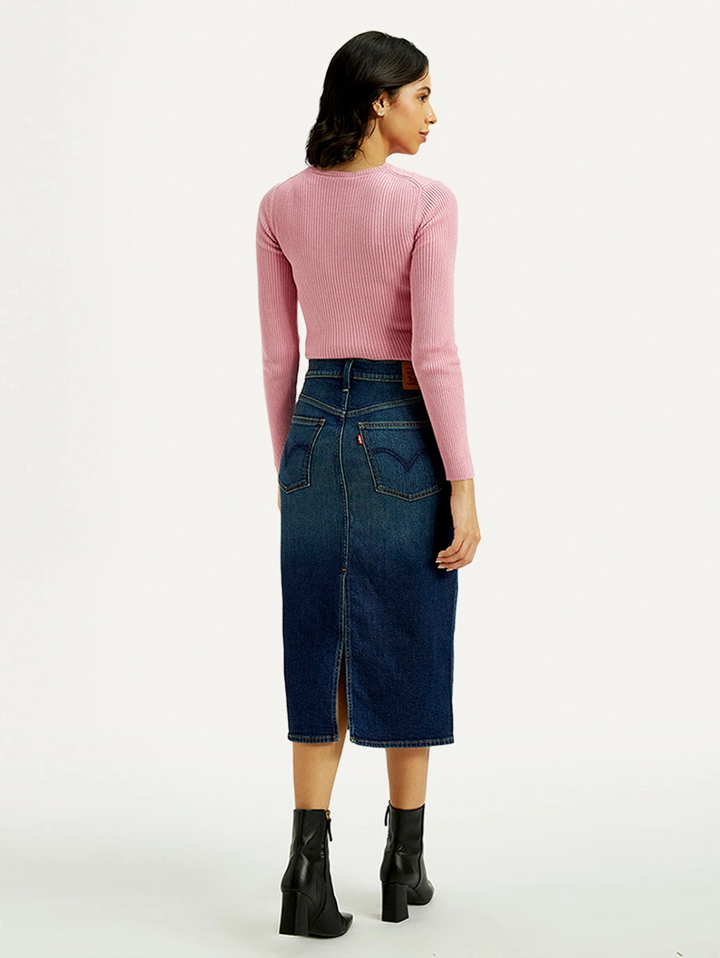 Women's High Rise Regular Fit Denim Skirt Adjustable Hem