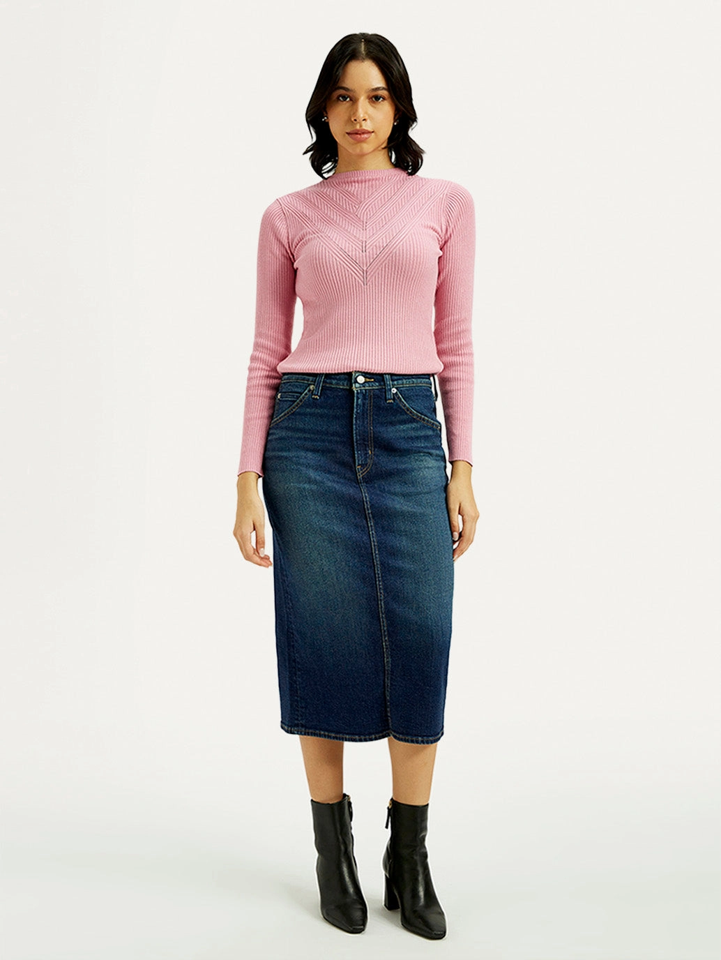 Women's High Rise Regular Fit Denim Skirt Breezy Outfit