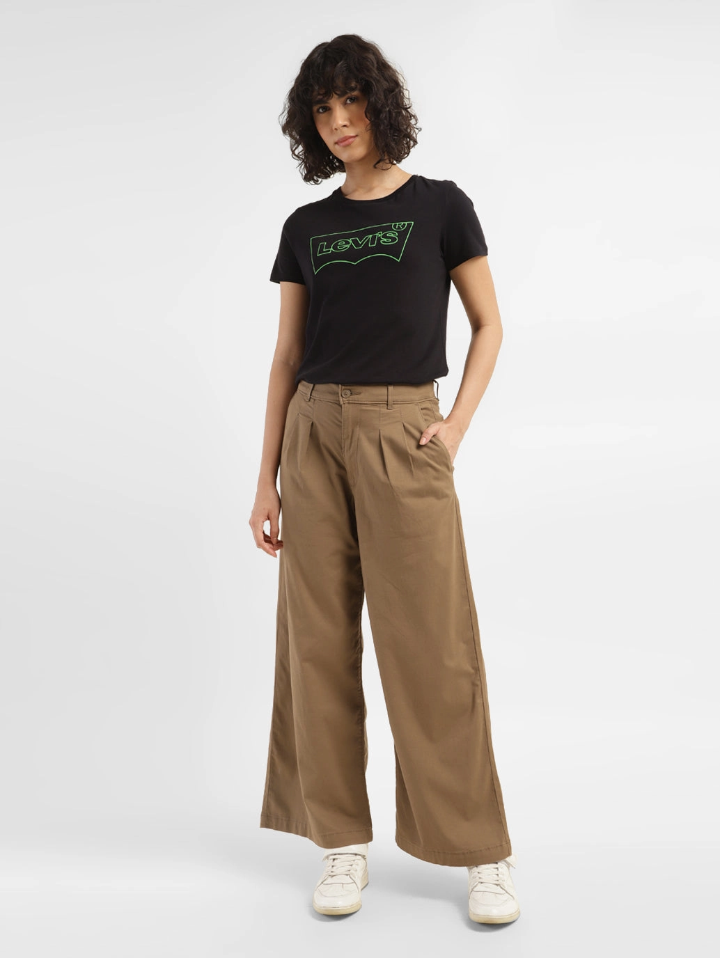 Women's High Rise Tan?Wide Leg Trousers Low-rise style relaxed shape