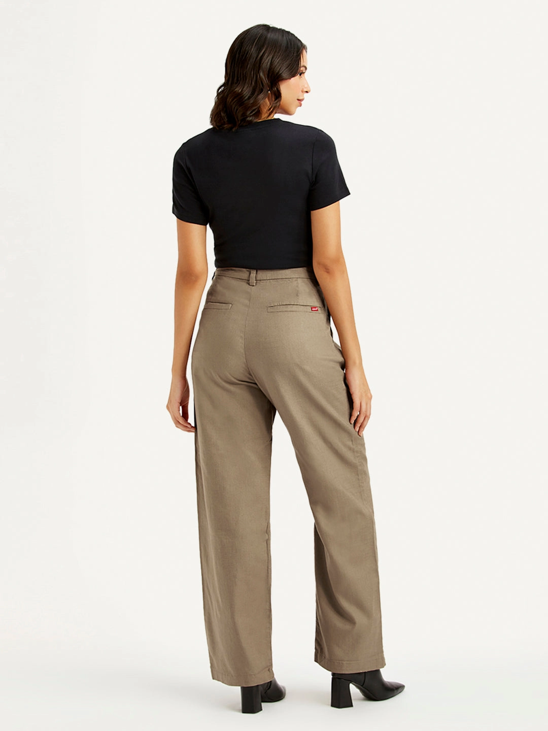 Women's High Rise Taupe Loose Fit Trousers Recyclable Fabric Blend