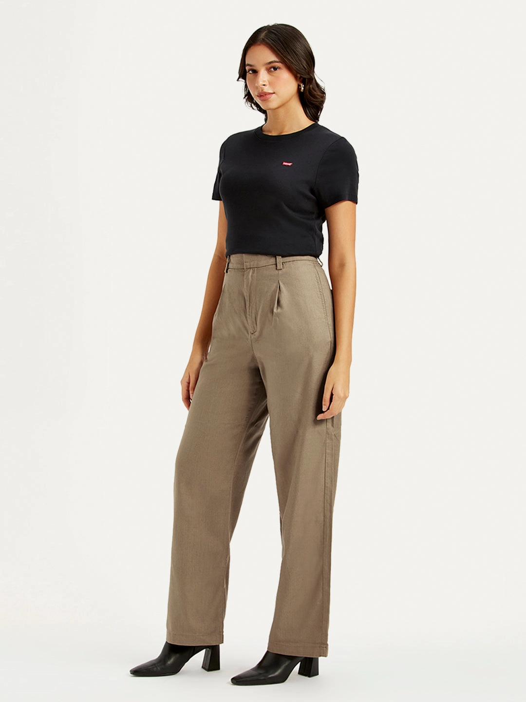 Tough Materials Ripstop Texture Women's High Rise Taupe Loose Fit Trousers