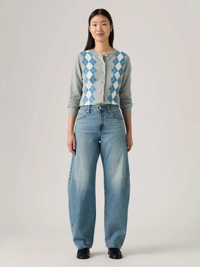 Women's Indigo Barrel Loose Fit Mid Rise Jeans Daily Style Weekend Warrior Elegant